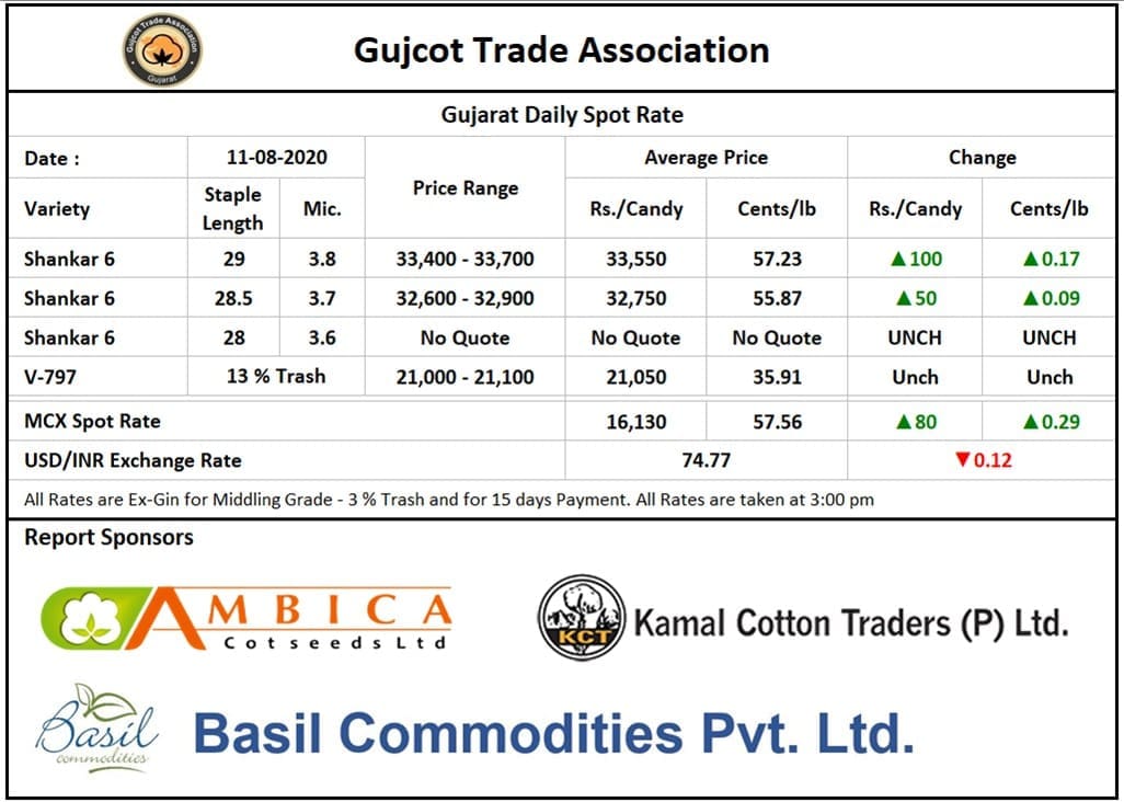 Gujarat Cotton Price ,11th Aug 2020